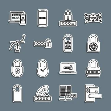 Set line Digital door lock with wireless, Password protection, Safe combination Stock Illustration