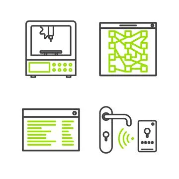 Set line Digital door lock with wireless technology for unlock, Software, w.. Stock Illustration