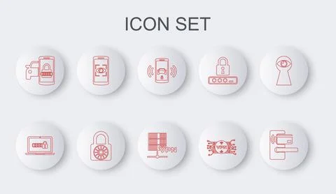 Set line Digital door lock with wireless, Laptop password, Smart car alarm .. Stock Illustration