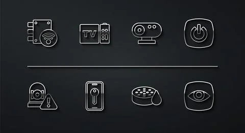 Set line Digital door lock, Ringing alarm bell, Smart home, Water sensor, k.. Illustrazione stock