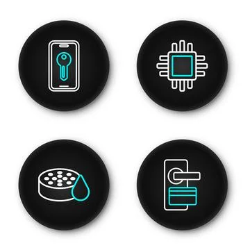 Set line Digital door lock, Water sensor, Processor with CPU and Smart key .. イラスト素材