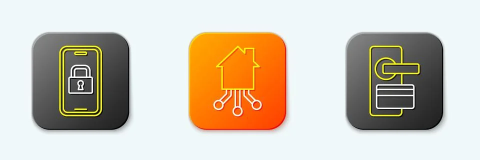 Set line Digital door lock, Smart home and  icon. Vector Stock Illustration