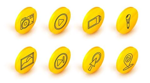 Set line Digital media play with location, Arrow cursor, Fast forward, Picture Stock Illustration