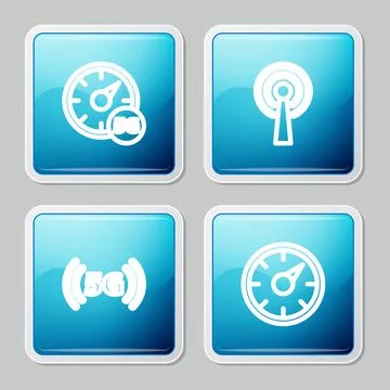 Set line Digital speed meter 5G, Antenna, network and icon. Vector 스톡 일러스트