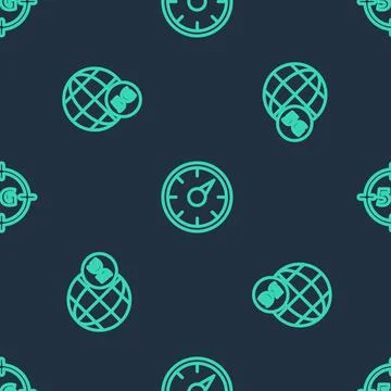 Set line Digital speed meter 5G, network and on seamless pattern. Vector Stock Illustration