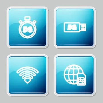 Set line Digital speed meter 5G, modem, Wi-Fi wireless network and Globe Sim イラスト素材