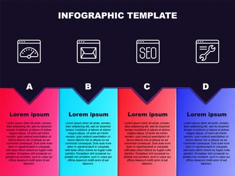 Set line Digital speed meter, Website and mail, SEO optimization and Browser Stock Illustration