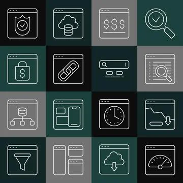 Set line Digital speed meter, Financial growth decrease, Search engine, Online 库存插图