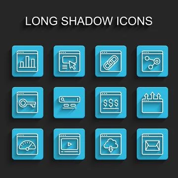 Set line Digital speed meter, Online play video, Graph chart infographic, Cloud Illustrazione stock