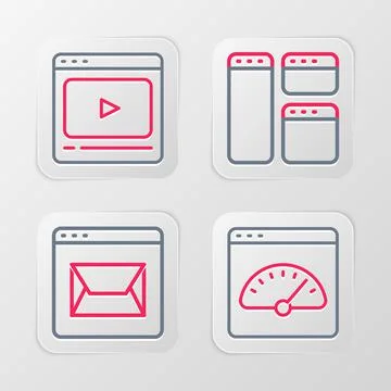 Set line Digital speed meter, Website and mail, Browser window and Online play Stock Illustration