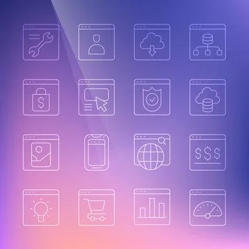Set line Digital speed meter, Online shopping on screen, Cloud technology data Stock Illustration