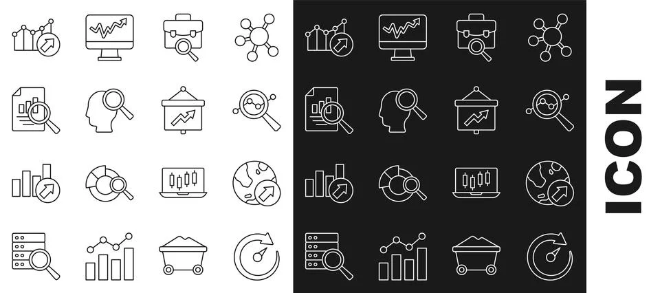 Set line Digital speed meter, Financial growth, Search data analysis, Work Stockillustratie