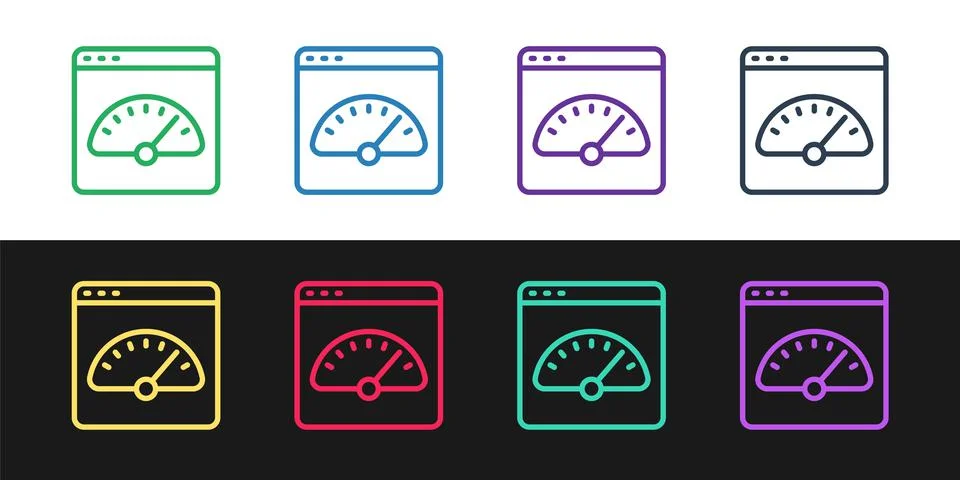 Set line Digital speed meter icon isolated on black and white background. Glo Stock Illustration