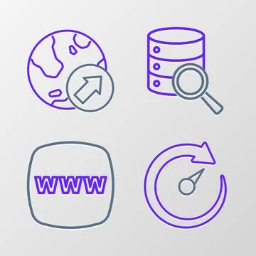 Set line Digital speed meter, Website template, Server and Financial growth icon Stock Illustration