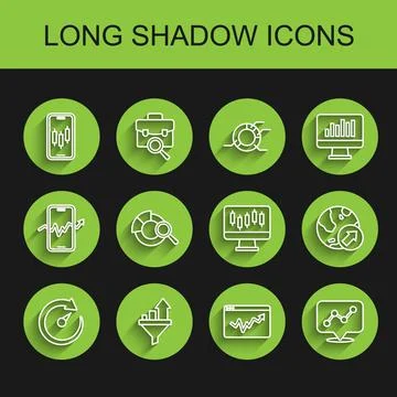 Set line Digital speed meter, Sales funnel with chart, Mobile stock trading.. Illustrazione stock