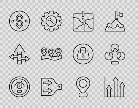 Set line Digital speed meter, Pie chart infographic, Intersection point, Ar.. Stock Illustration
