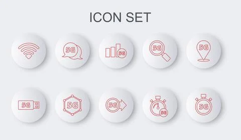 Set line Digital speed meter 5G, modem, network, Wi-Fi wireless,  and  icon.. Illustrazione stock