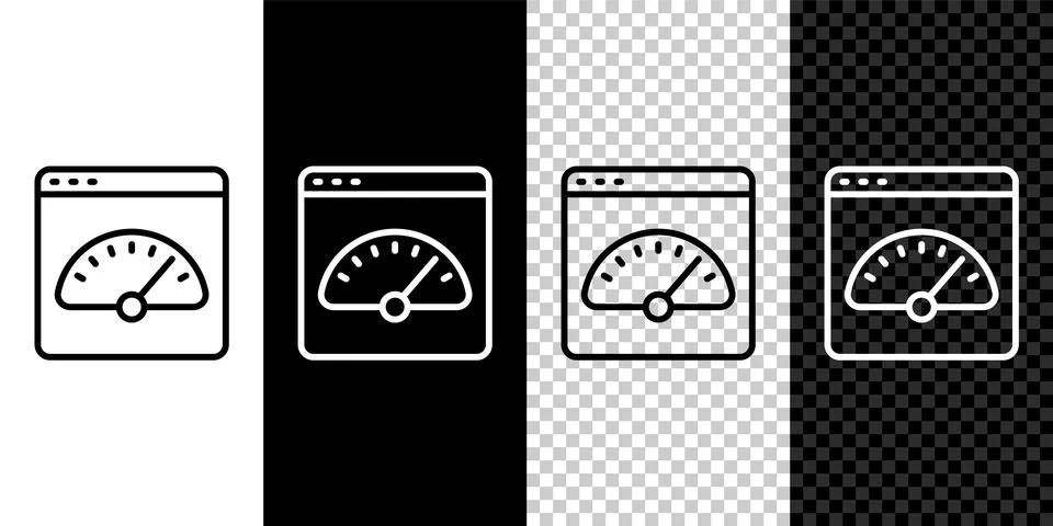 Set line Digital speed meter icon isolated on black and white, transparent .. Stock Illustration