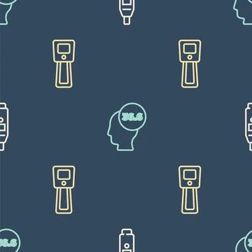 Set line Digital thermometer, and Medical on seamless pattern. Vector Stock Illustration