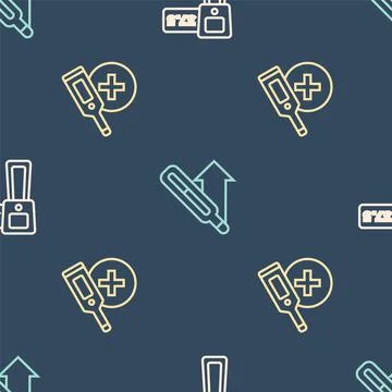 Set line Digital thermometer, and Medical on seamless pattern. Vector Stock Illustration