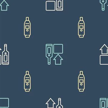 Set line Digital thermometer, and on seamless pattern. Vector Illustrazione stock