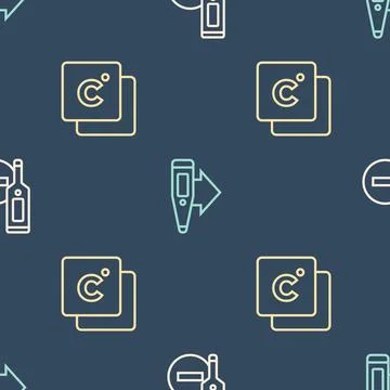 Set line Digital thermometer, Celsius and  on seamless pattern. Vector Illustrazione stock