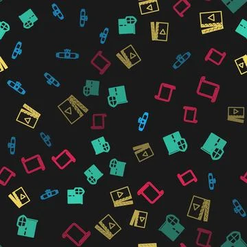 Set line Diploma rolled scroll, Server with shield, Movie clapper and Paper o Stock Illustration