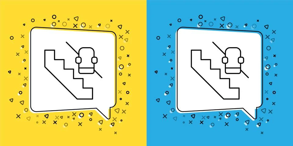 Set line Disabled access elevator lift escalator icon isolated on yellow and Stock Illustration