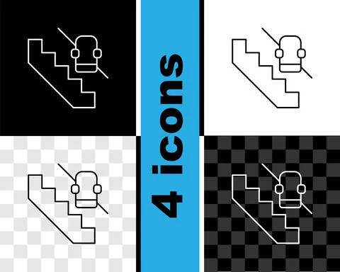 Set line Disabled access elevator lift escalator icon isolated on black and Stock Illustration