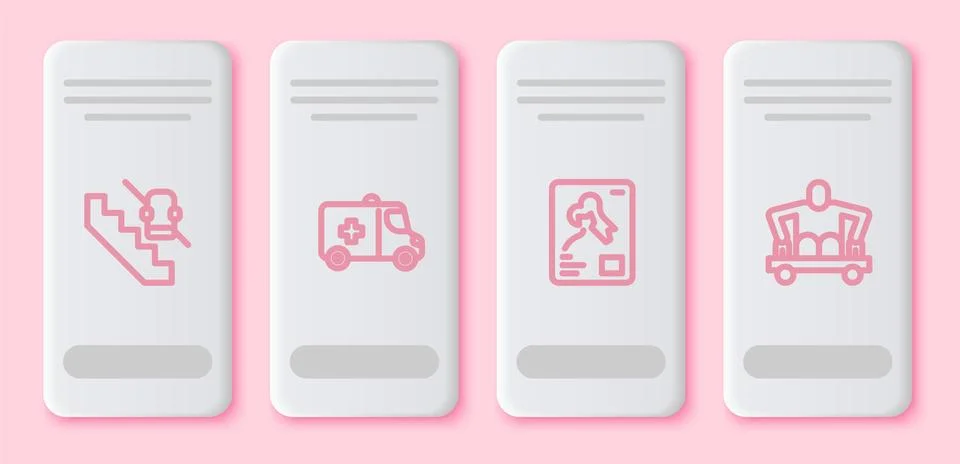 Set line Disabled elevator, Emergency car, X-ray shots and Man without legs Stock Illustration