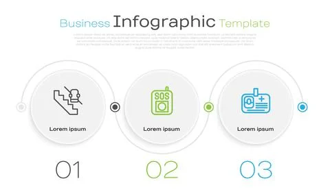 Set line Disabled elevator, Press the SOS button and Identification badge Stock Illustration