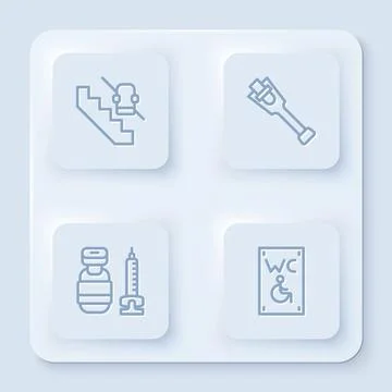 Set line Disabled elevator, Prosthesis leg, Syringe and Separated toilet for Stock Illustration