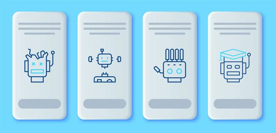 Set line Disassembled robot, Mechanical hand, Broken and Robot icon. Vector Stock Illustration
