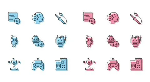 Set line Disassembled robot, Remote control, Computer api interface, Motherboard イラスト素材