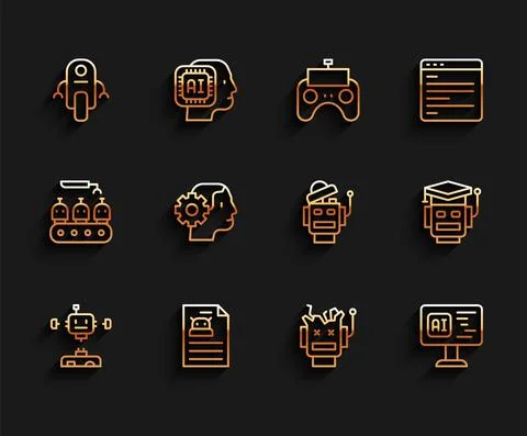 Set line Disassembled robot, Technical specification, Robot, Broken, Software Stock Illustration