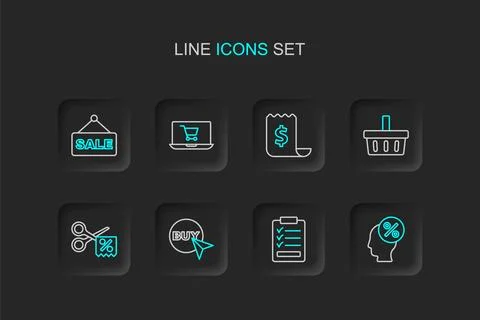 Set line Discount percent tag, Clipboard with checklist, Buy button, Scisso.. Stock Illustration