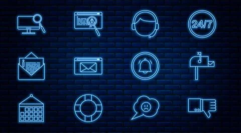 Set line Dislike, Open mail box, Man with headset, Mail and e-mail, Envelope Stock Illustration