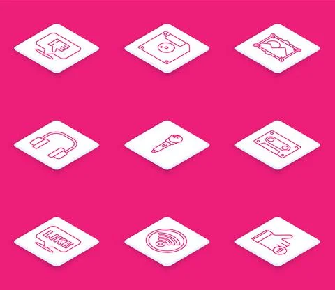 Set line Dislike in speech bubble, Floppy disk for computer data storage Stock Illustration