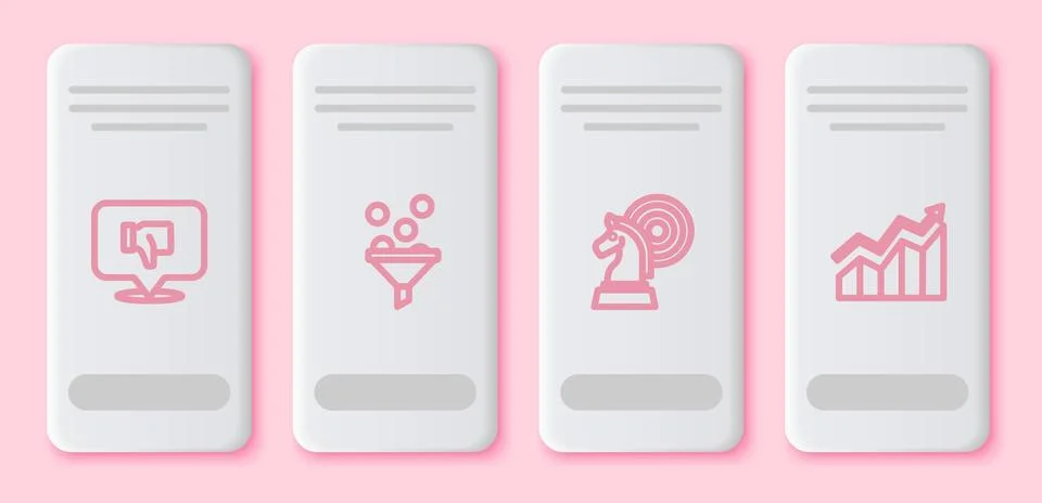 Set line Dislike in speech bubble, Lead management, Chess and Financial gro.. Illustrazione stock