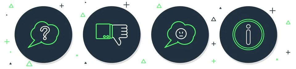 Set line Dislike, Speech bubble with angry smile, Question and Information .. Stock Illustration