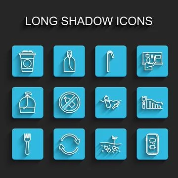 Set line Disposable plastic fork, Refresh, Paper glass, Problem of pollution Illustrazione stock