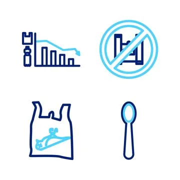 Set line Disposable plastic spoon, Dead bird,, Say no to bags poster and Ec.. Stock Illustration