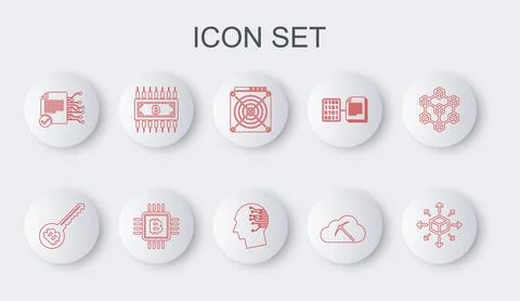 Set line Distribution, Cryptocurrency key, ASIC Miner, cloud mining, Smart .. Stock Illustration