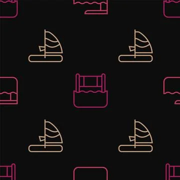 Set line Diving board or springboard, Windsurfing and Water volleyball net on Stock Illustration