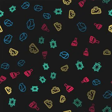 Set line Diving hood, Turtle, mask and Action extreme camera on seamless pattern Stock Illustration