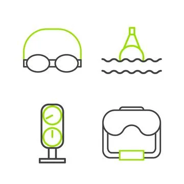 Set line Diving mask, Gauge scale, Floating buoy on the sea and Glasses and.. 스톡 일러스트