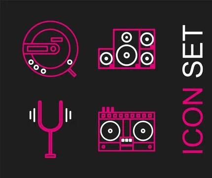 Set line DJ remote for playing and mixing music, Musical tuning fork, Stere.. Stock Illustration