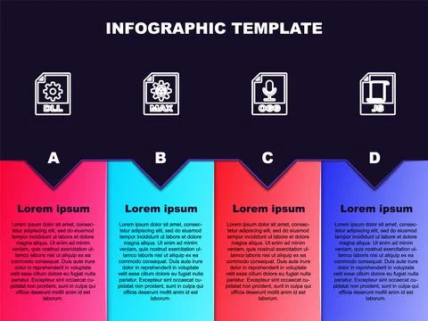 Set line DLL file document, MAX, OGG and JS. Business infographic template Stock Illustration