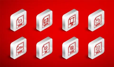 Set line DLL file document, MP4, JS, MOV, AVI, CSS, and PHP icon. Vector 스톡 일러스트