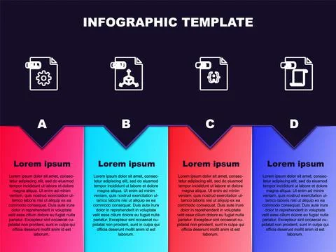 Set line DLL file document, OBJ, JS and . Business infographic template. Vector Stock Illustration